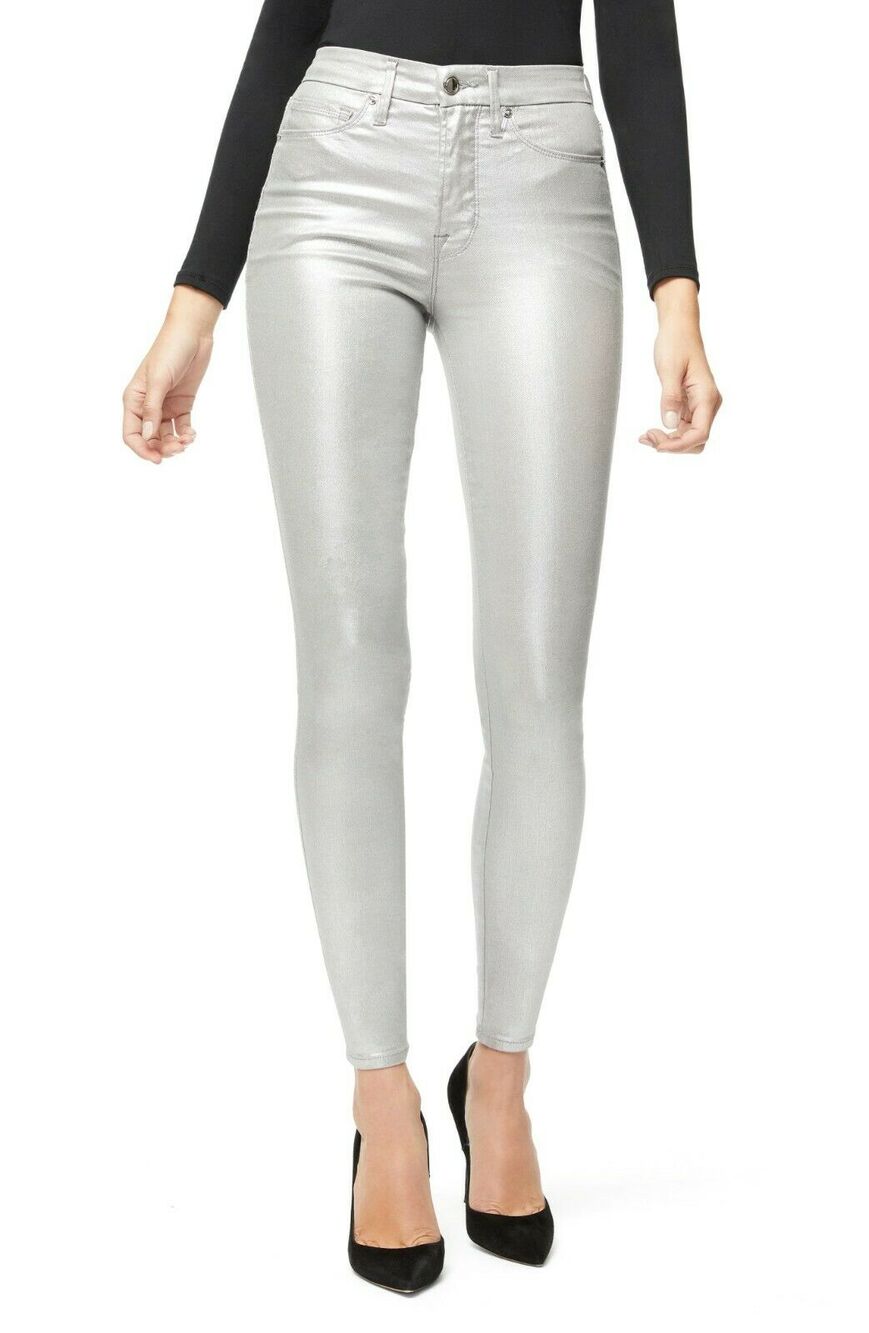 Good American $179 Good Skinny Jeans Mid Rise Light Wash Five Pocket Silver 4/27